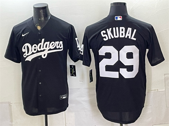 Men's Los Angeles Dodgers #29 Tarik Skubal Black Cool Base Stitched Baseball Jersey Men's Los Angeles Dodgers #29 Tarik Skubal Black Cool Base Stitched Baseball Jersey